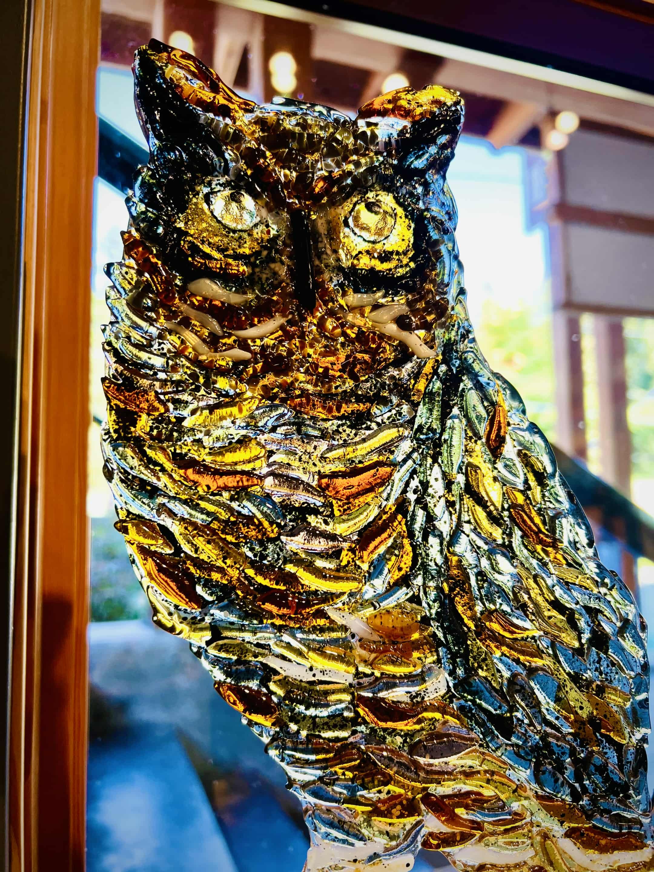 Watchful - Glass Sculpture on Wood by Nancy Dearborn