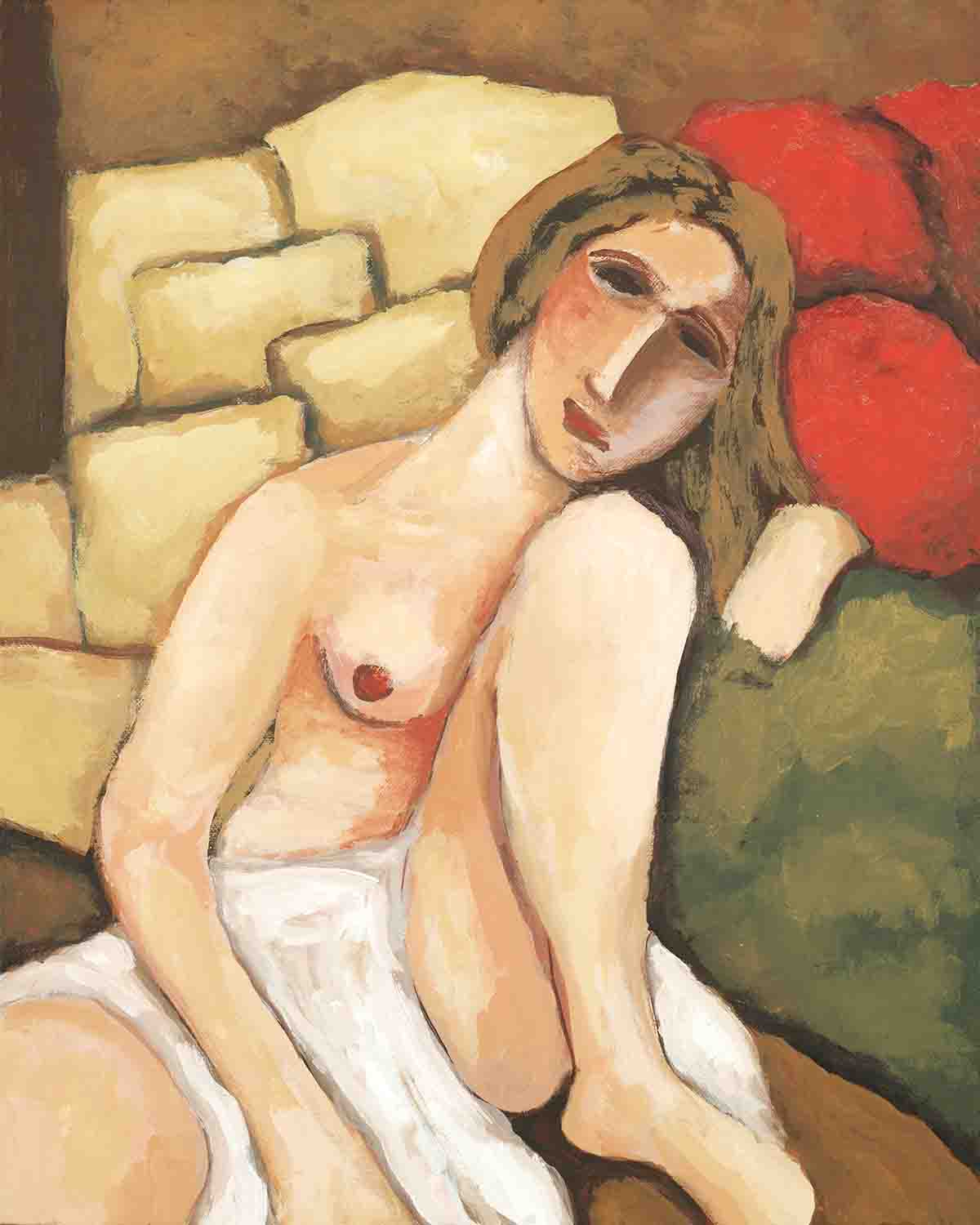  nude with gold pillows  20 x 16  
