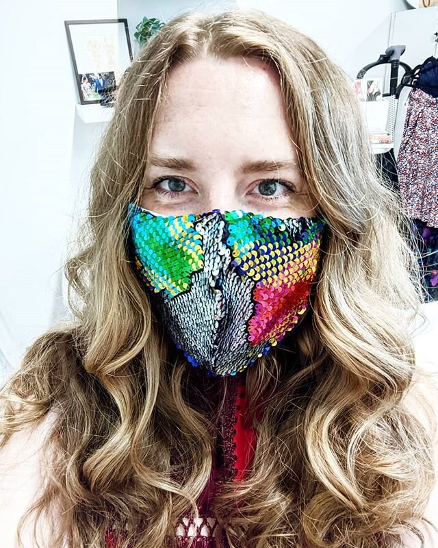 Happy global pride day 🏳️&zwj;🌈 wearing my sequin pride mask all day and month long! .
.
I've still got a small amount of sequin fabric left if you want a mask - $25 - DM me to claim before I run out of fabric :)