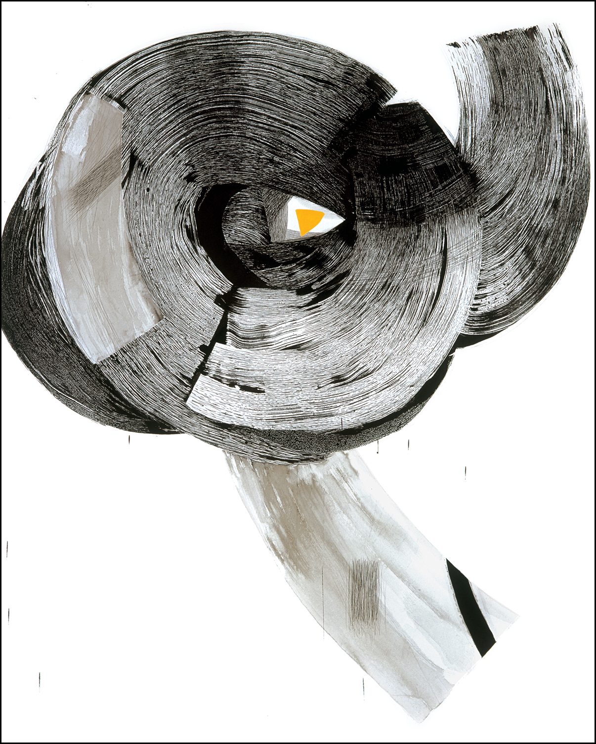 «Catching» 180x140cm, 2003, Tusj/penn/pensel, voks og akryl på bomulls/polyesterstoff