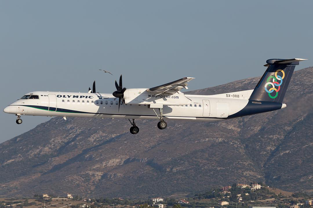 Olympic Q400 SX-OBB on final approach to Athens Eleftherios Venizelos OVK Photographer Photo © Athens Jun-2019