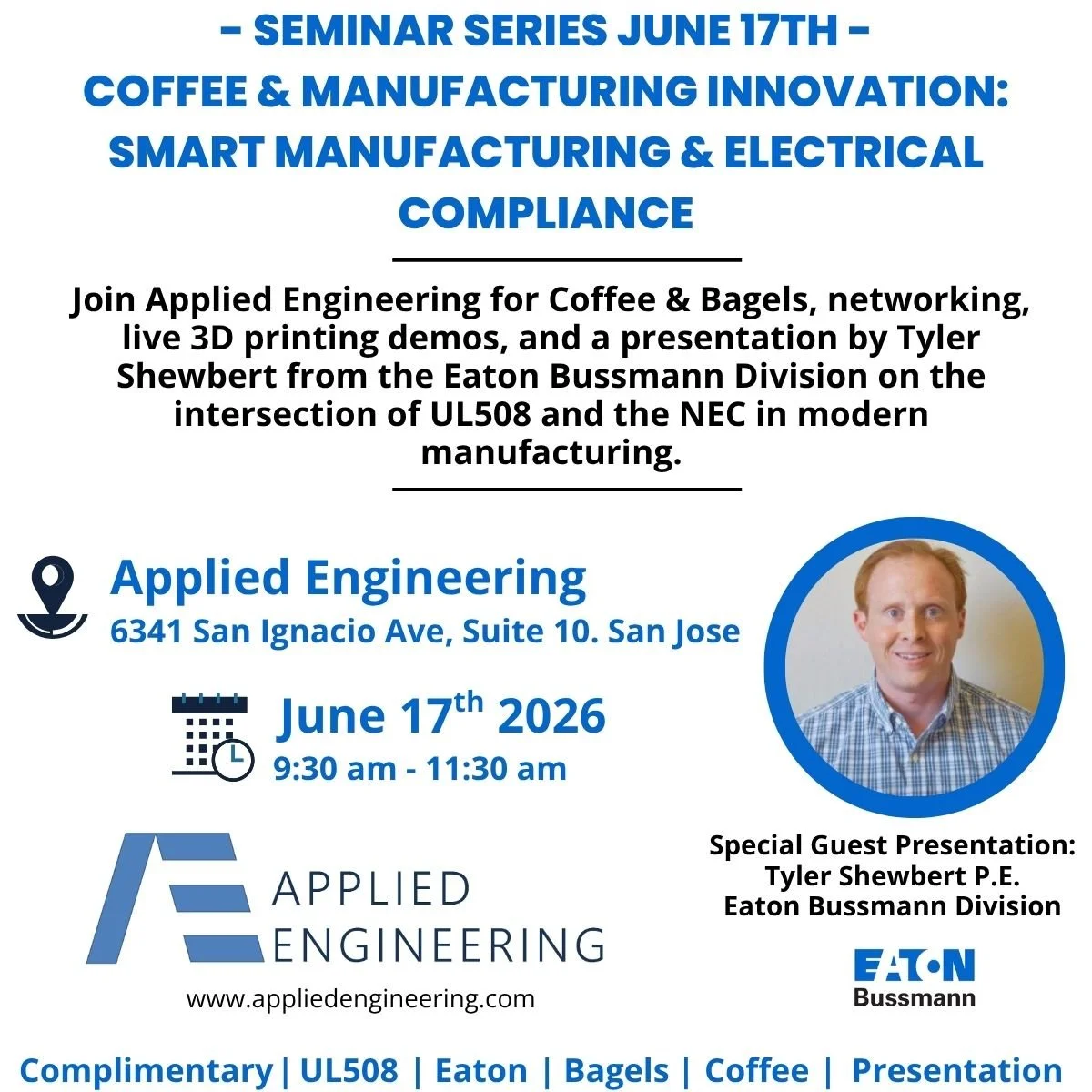 Applied Engineering to Host Morning Engineering Event Featuring Tyler Shewbert