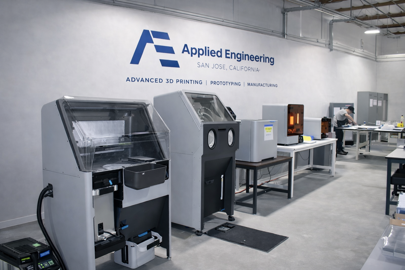Applied Engineering’s advanced 3D printing lab supporting prototyping and production with SLA, SLS and FDM technologies.