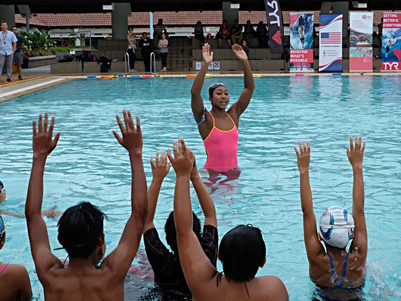 Olympian Lia Neal inspires through swimming and beyond at special clinic with SportCares youth