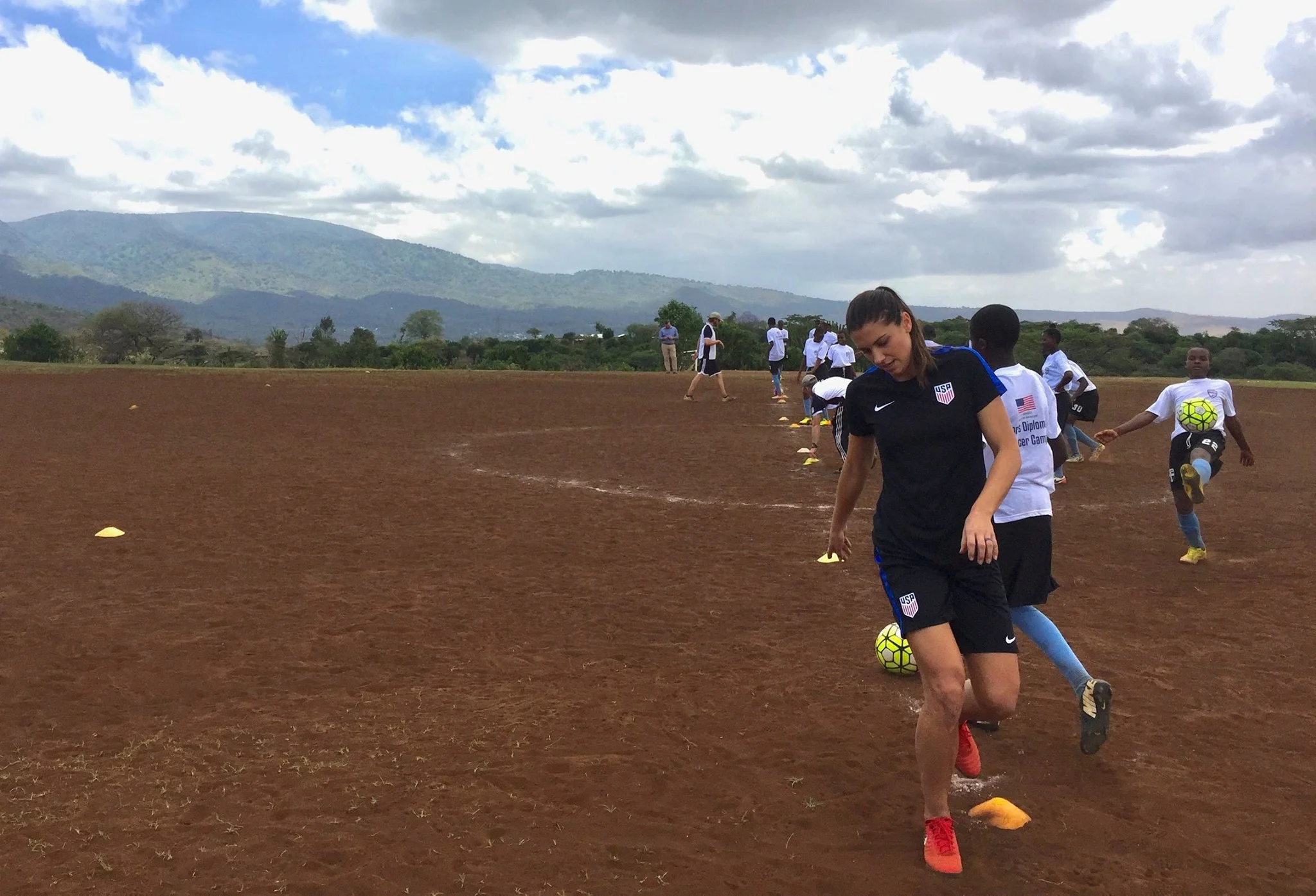 Sports Envoys and U.S. Women’s National Team member, Alex Morgan leads soccer drills in Tanzania. 2017. 
