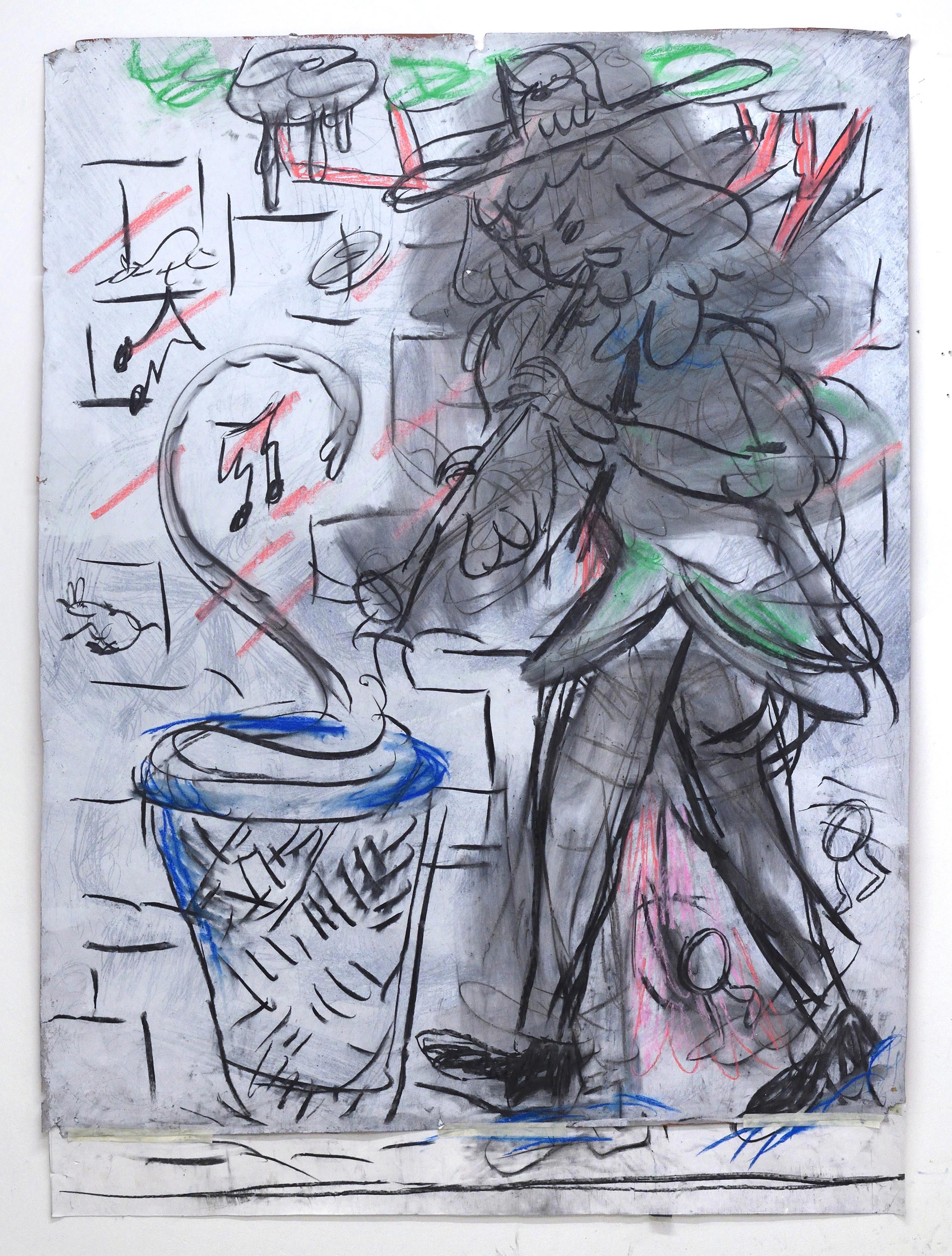 'Deaf piper mice charmer' 2018 Charcoal and pastel on paper. 200 x 150 cm