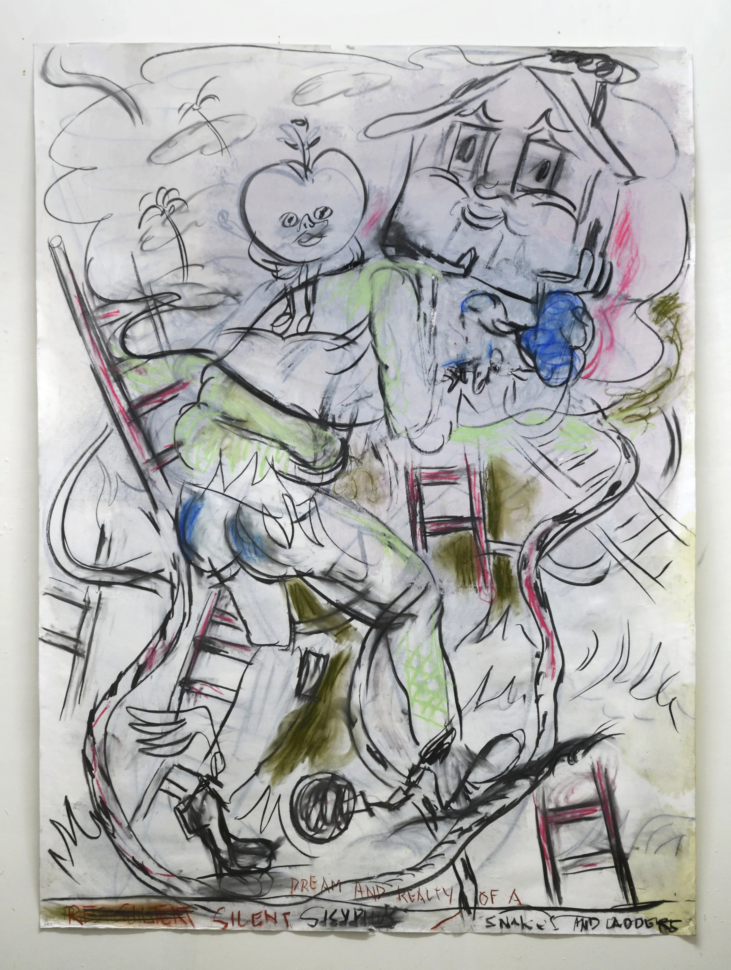    ‘Dream and Reality of a silent Sisyphus' 2018   Charcoal and pastel on paper. 200 x 150 cm 