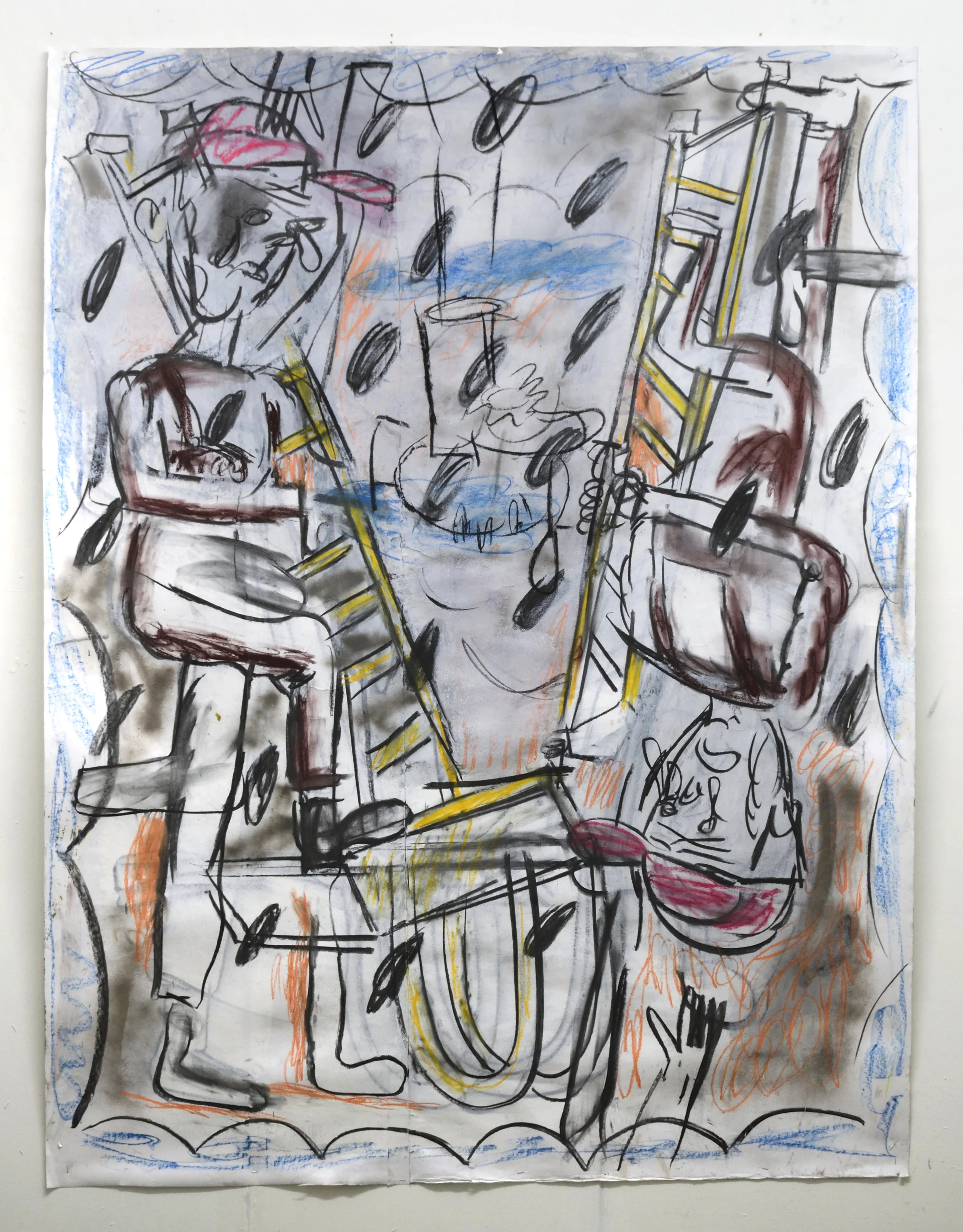    ‘The golden ladder of service' 2018   Charcoal and pastel on paper. 200 x 150 cm 