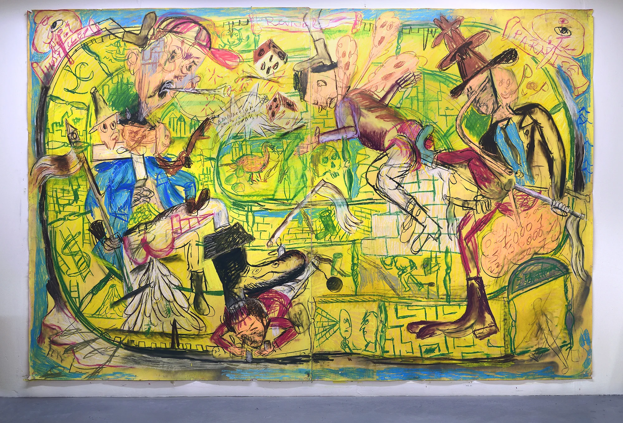 'Hostile Revival Paradise' 2019 Charcoal and pastel on paper. 200 x 300 cm