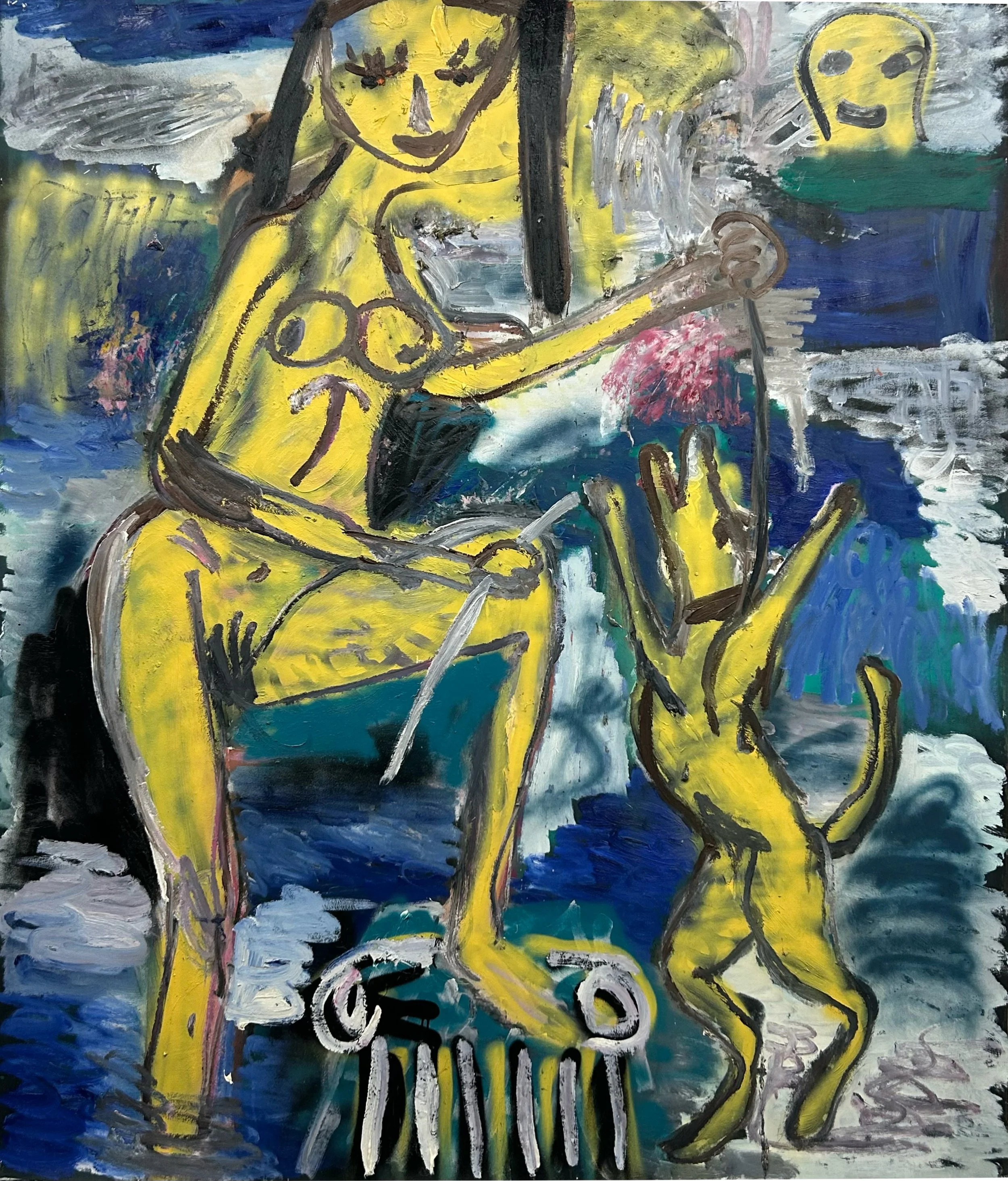   ‘Acteon and Diana’ 2025  Oil, acrylic and aerosol on paper. 180 × 150 cm 