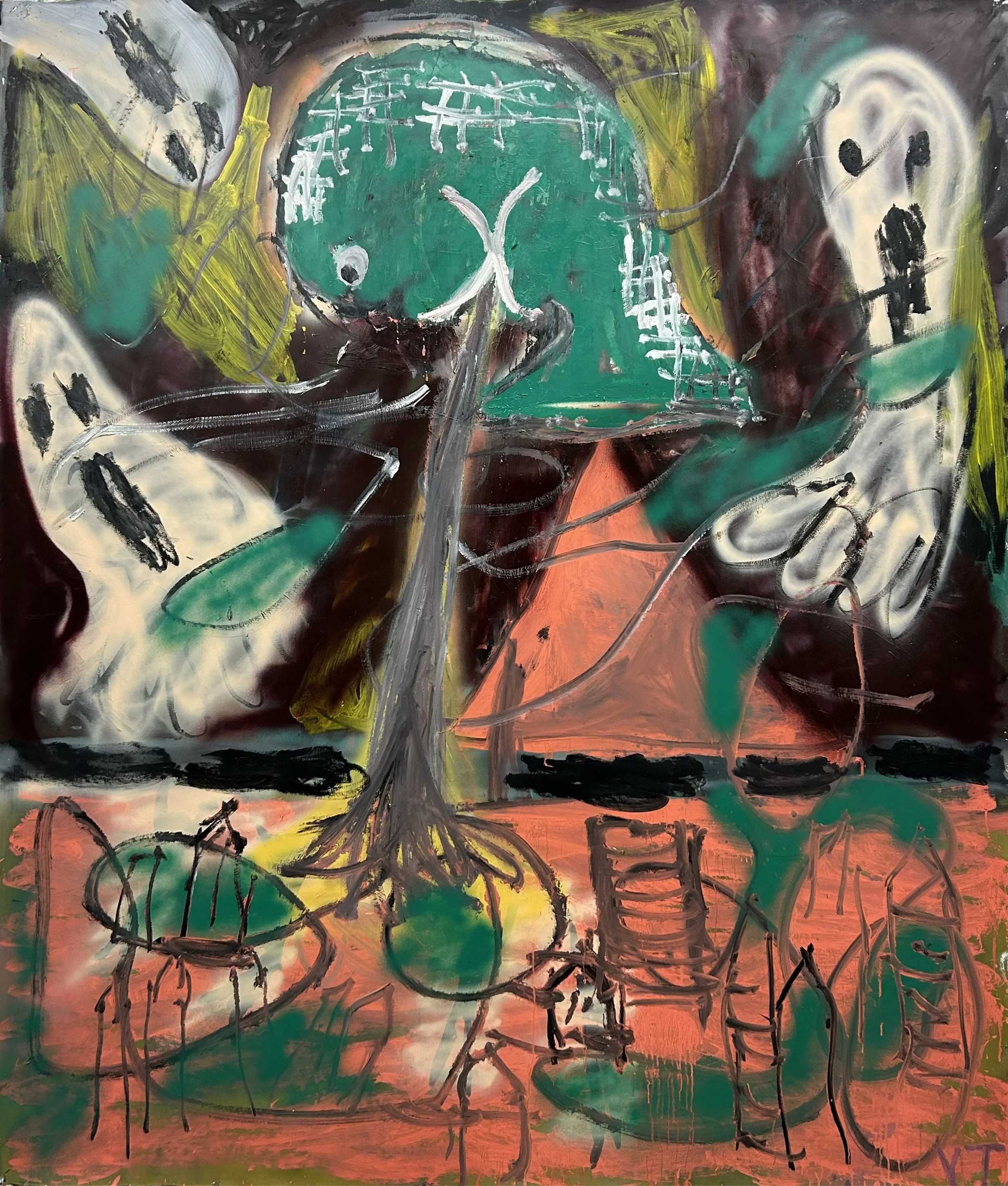   ‘Say Almost Nothing’ 2025  Oil, acrylic and aerosol on paper. 180 × 150 cm 