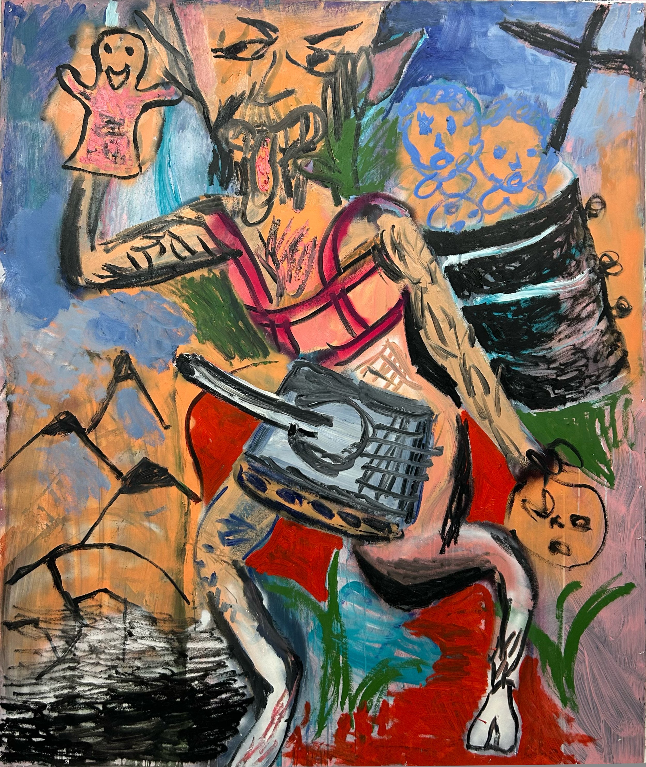   ‘All Devil’ 2026  Oil, acrylic and aerosol on paper. 180 × 150 cm 