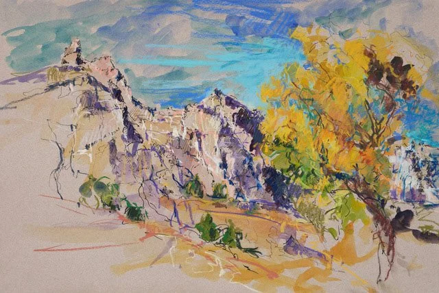  Abiquiu Gold, 2025 | Mixed Media on Paper, 12” x 16” 