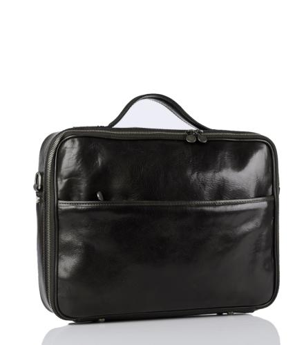 LEATHER LAPTOP BAG with ZIPPER, BLACK