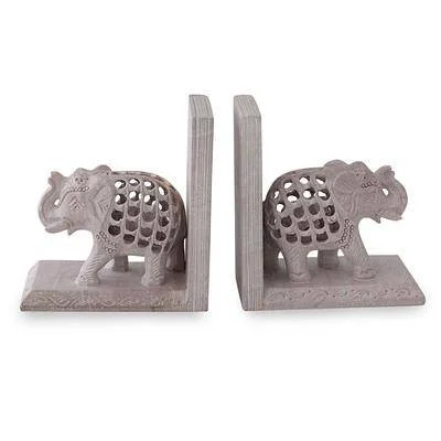 SOAPSTONE ELEPHANT BOOKENDS