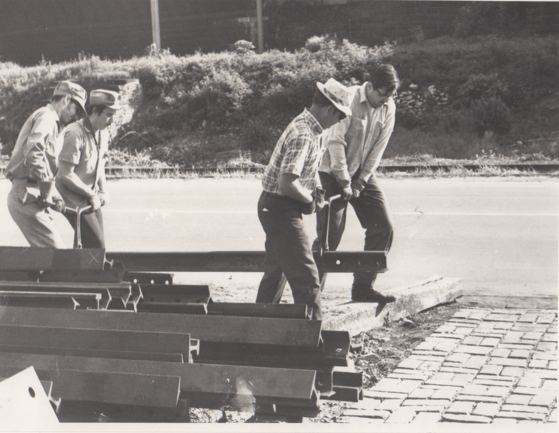 Laying streetcar track at the museum, June 1970. Image Credit: Mike Farrell