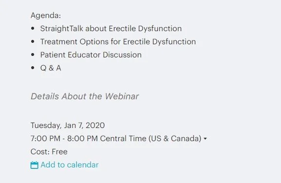 Dr. Osterberg to host webinar on Penile prosthesis 1/7/20 - 7pm