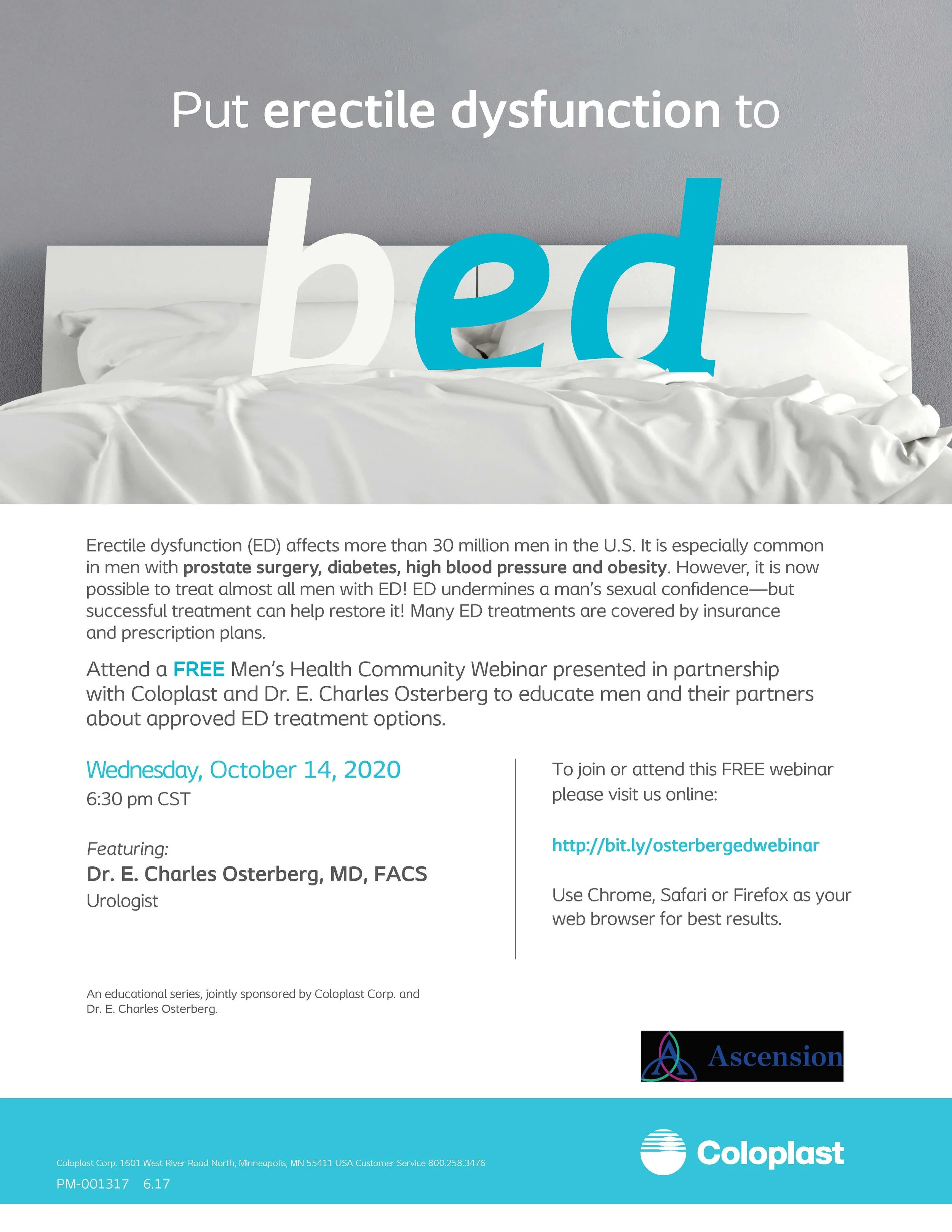 Dr. Osterberg to give Webinar on Erectile Dysfunction - 10/14 @ 630pm CST