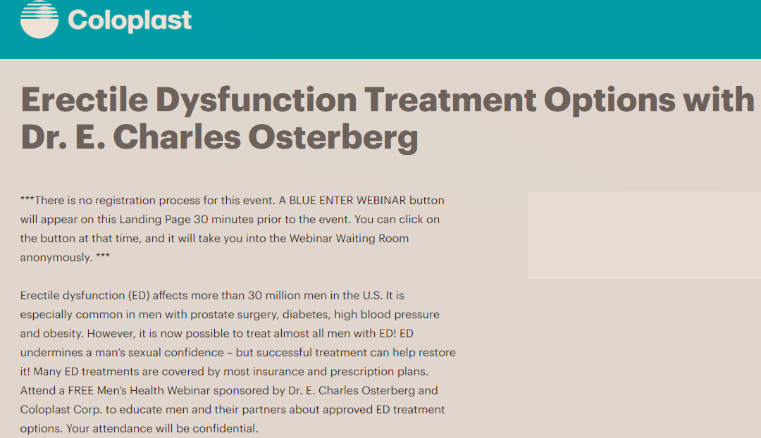 Dr. Osterberg to give Webinar on Curing Side Effects from Prostate Cancer Treatment