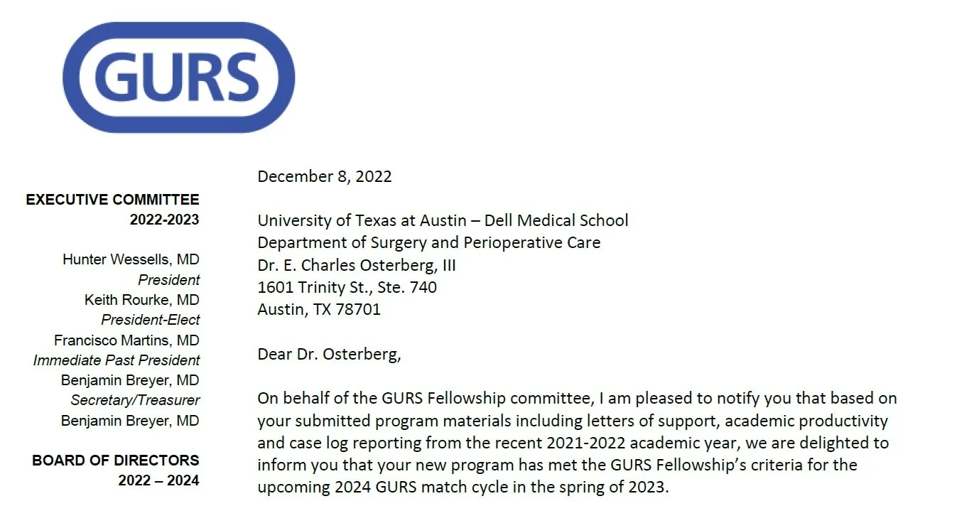 Dr. Osterberg gets approval for Central Texas' FIRST Urologic Reconstruction Fellowship