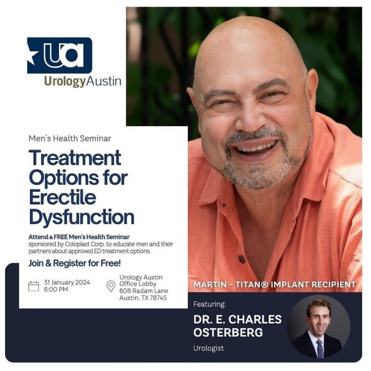 Urology Austin and Dr. Osterberg to host Fireside Chat on Erectile Dysfunction - 1/31/24 @ 6pm