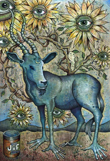 "Four Armed Gazelle" 8"x12" Pen and Ink, Watercolor, Acrylic and Colored Pencil on Illustration board.