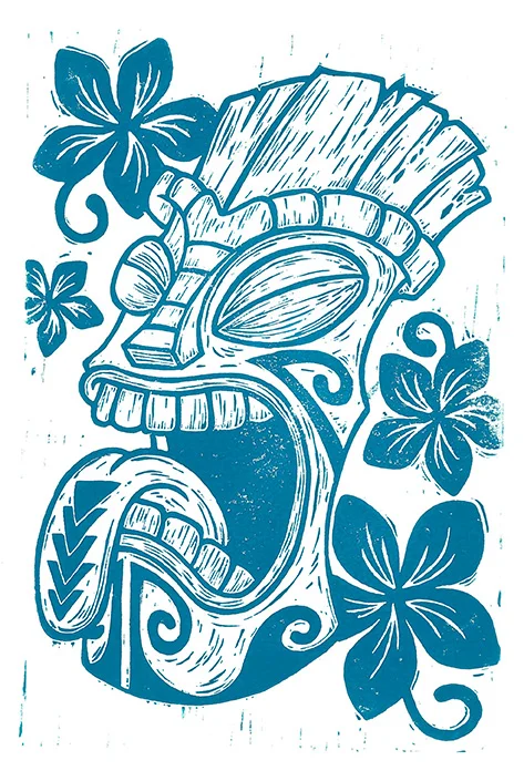 “Screaming Tiki" - (6"x9") linoleum block print