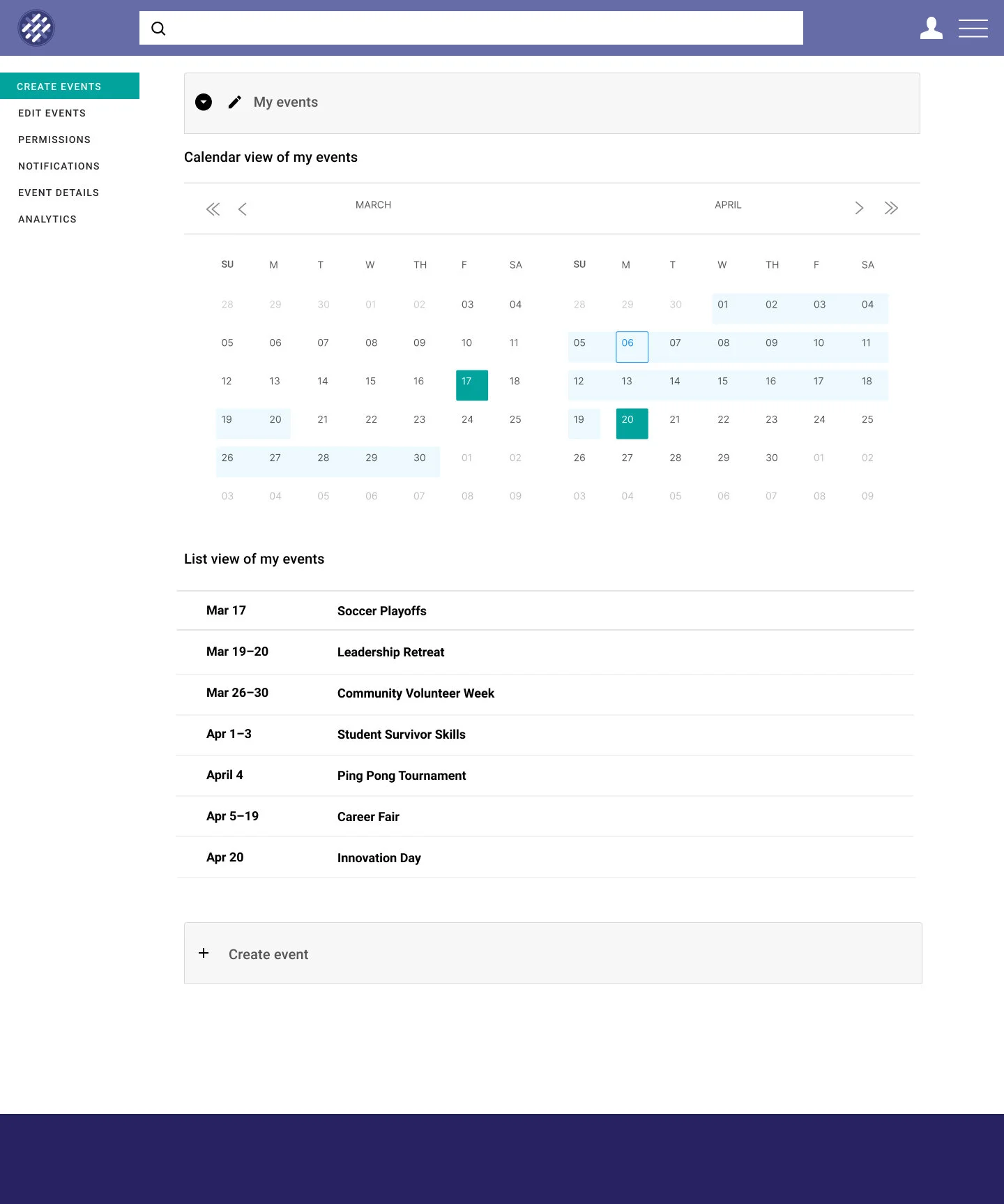 Create an event: a low-fidelity user flow