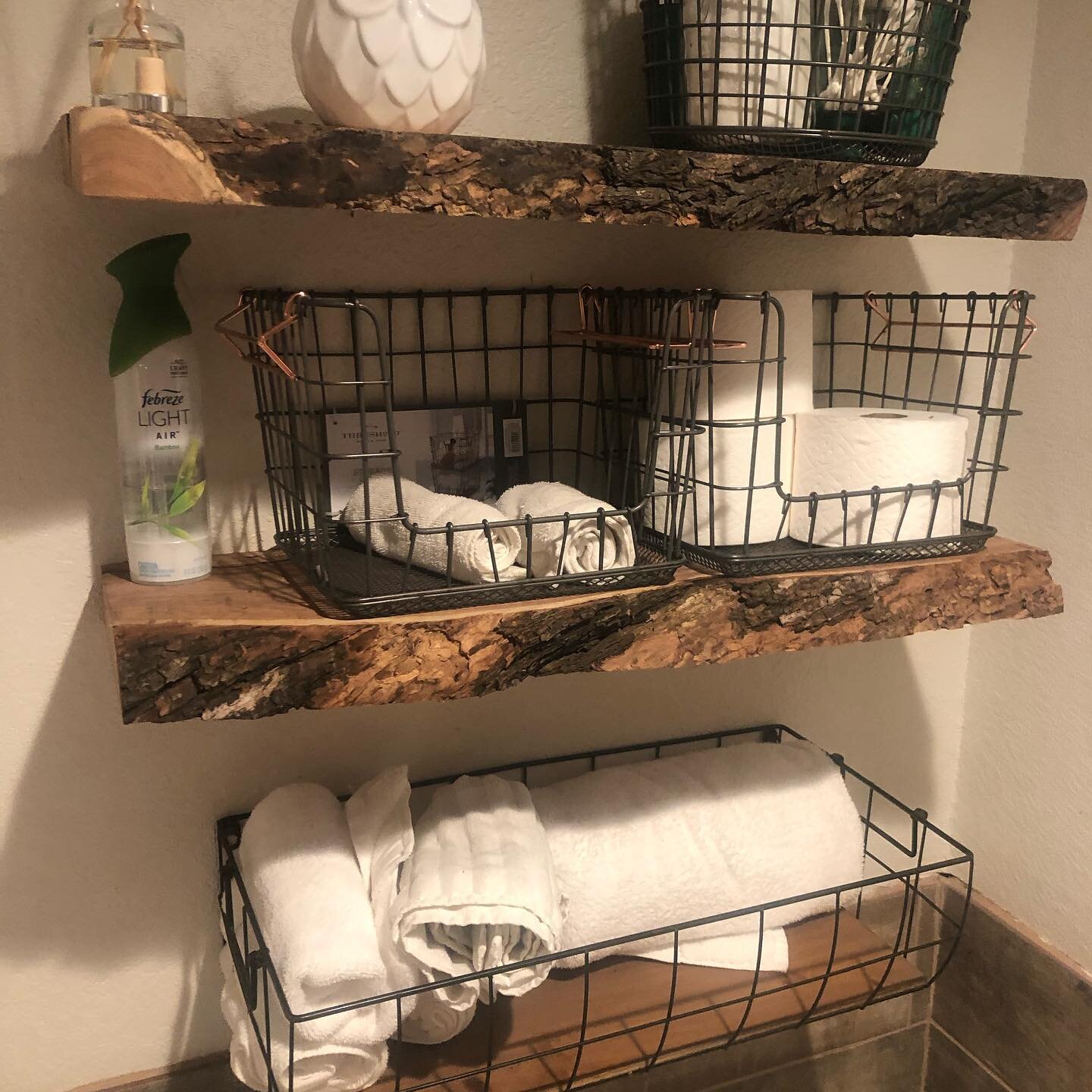 Mesquite Floating Shelves that the bride needed in the main office.