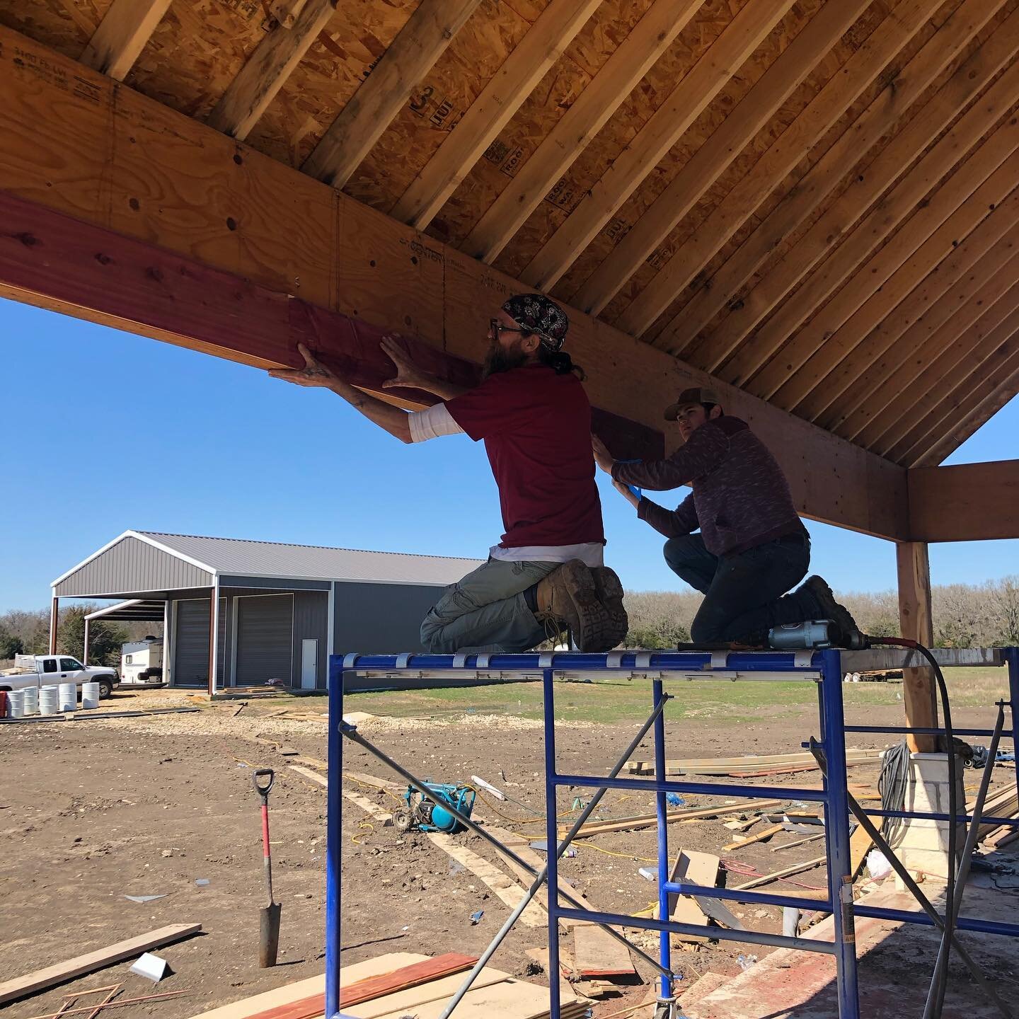 Casing out some beams with our cedar shiplap.