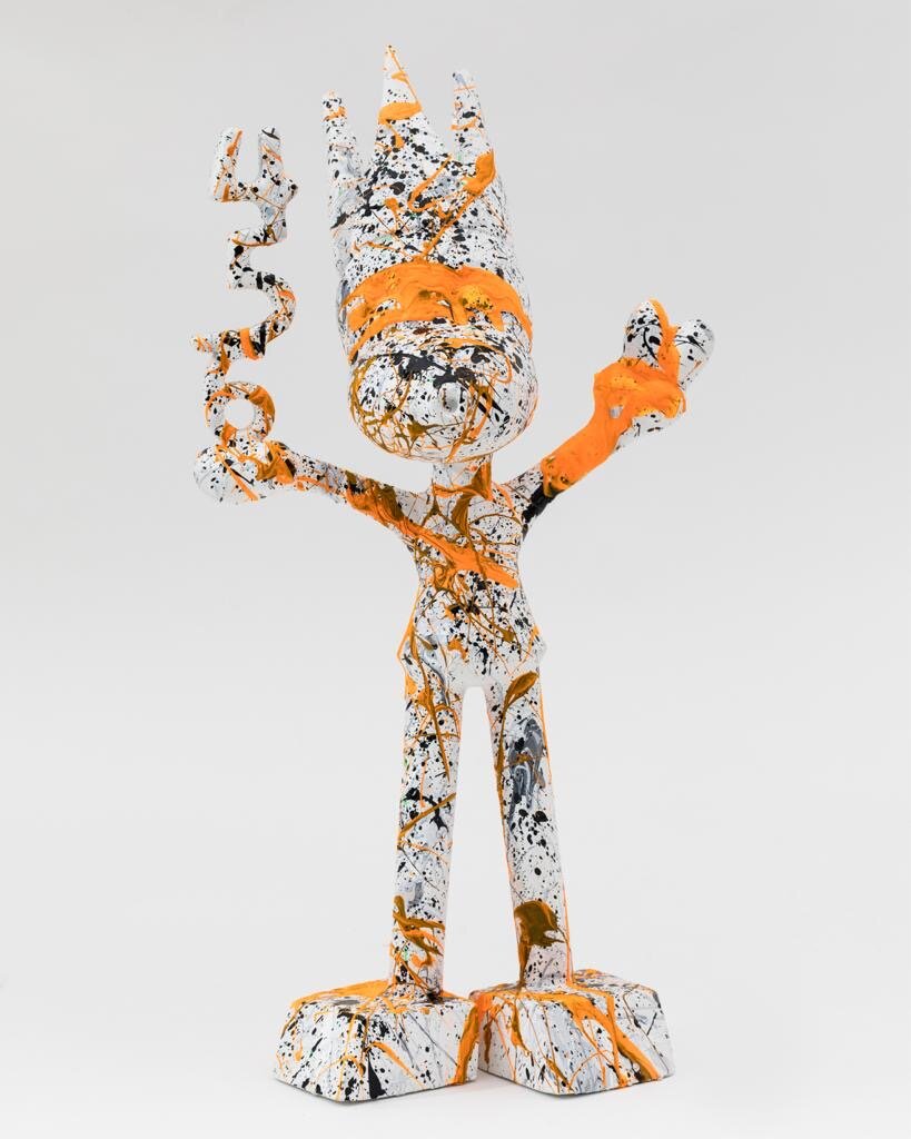 ZVG-S18045 Zevi G Art THE RULER white orange multi 24 inch Sculpture 2018.JPG