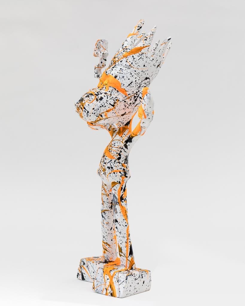 ZVG-S18045 Zevi G Art THE RULER white orange multi 24 inch Sculpture 2018 2.JPG