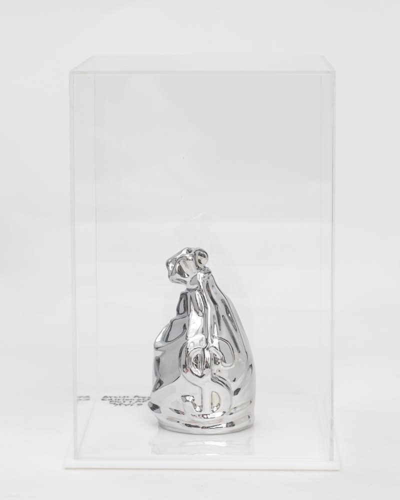 ZVG-S18049 Zevi G Art SECURE THE BAG chrome  Silver 6 inch Biodegradable Resin Sculpture 2018 2.JPG