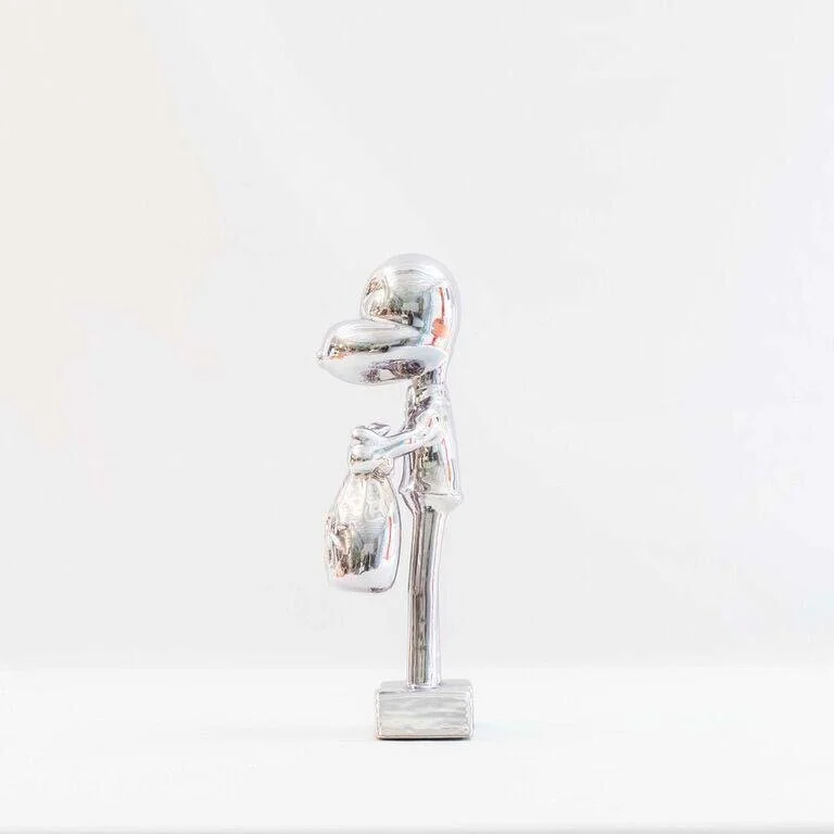 ZVG-S18051 Zevi G Art MR. MONEYBAGS chrome silver 12 inch ALUMINUM PLATED SCULPTURE 2018 4.JPG