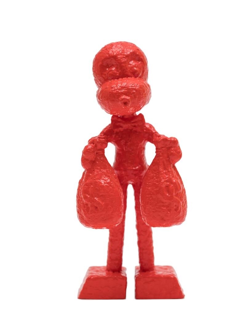 ZVG-S17021 Zevi G Art MR. MONEYBAGS red 6 inch Sculpture 2017.JPG