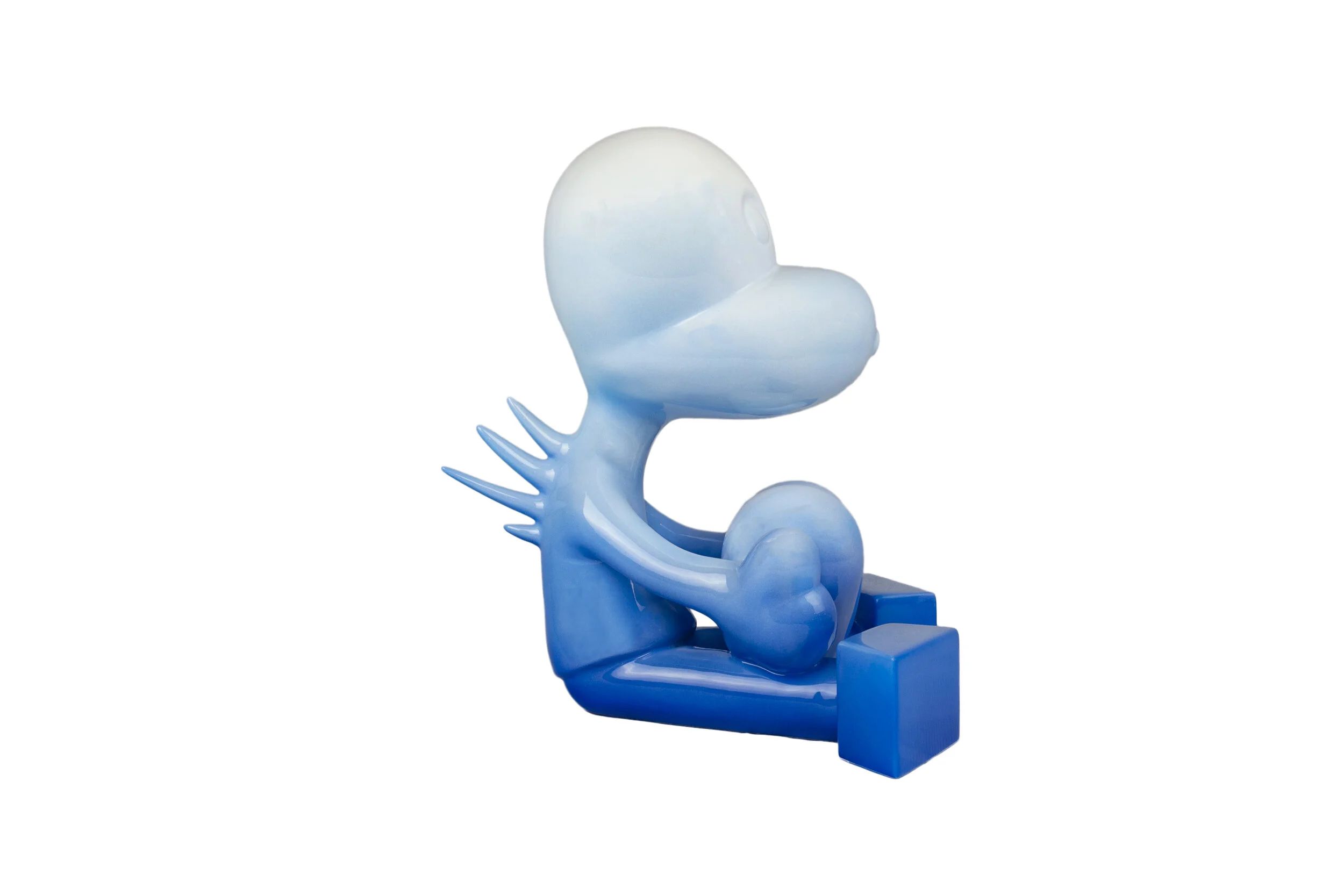Zevi G Art SEATED MESSENGER FADE BLUE 12 INCH Resin SCULPTURE 2020 2.jpg