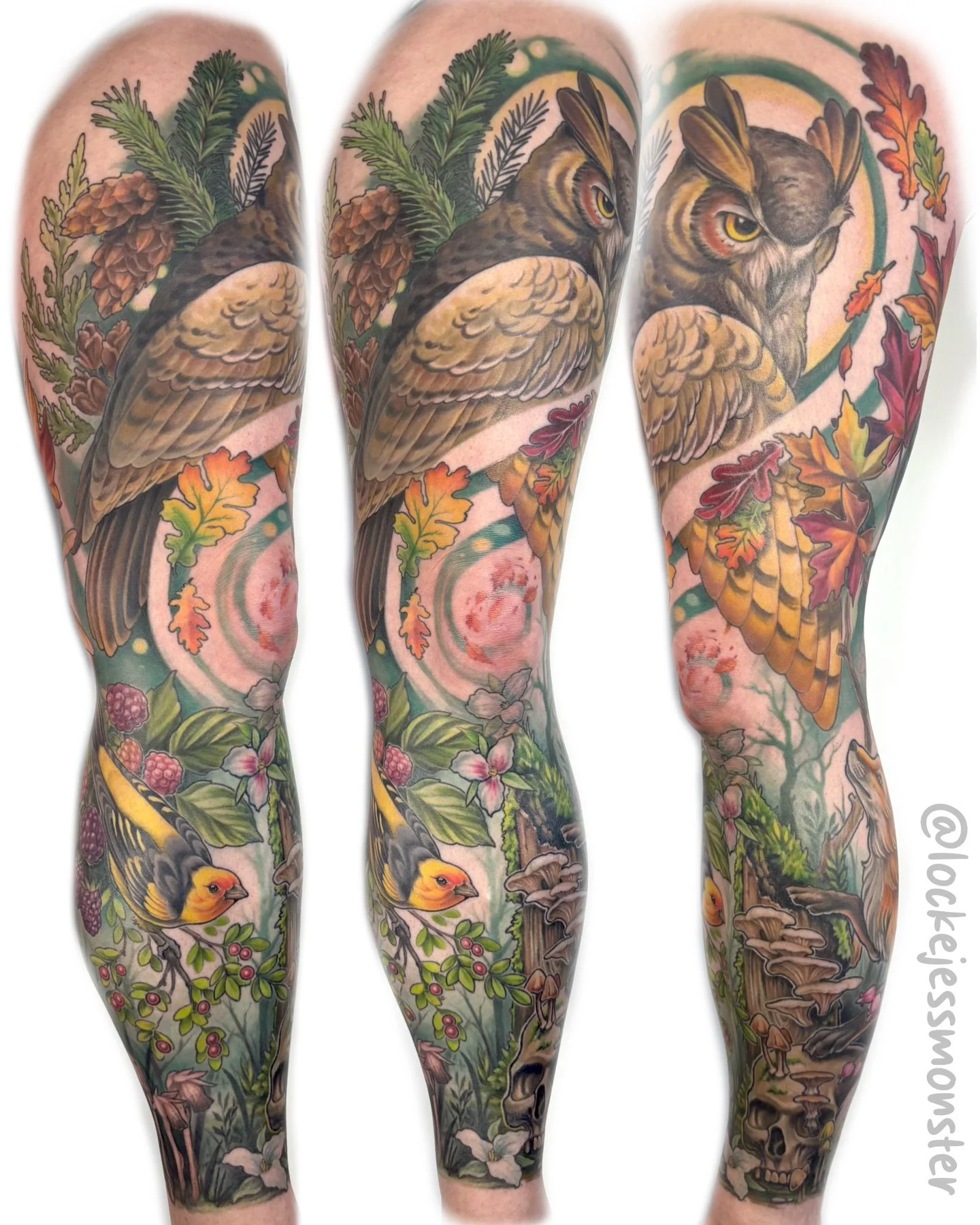 So excited to finally post our finished photos of this leg sleeve on @lost_in_ink_and_leaves 🥰
Arin gave me so much artistic freedom to run wild on this project and I&rsquo;m really proud of it 😅
Thank you Arin, for being such a rad client and frie