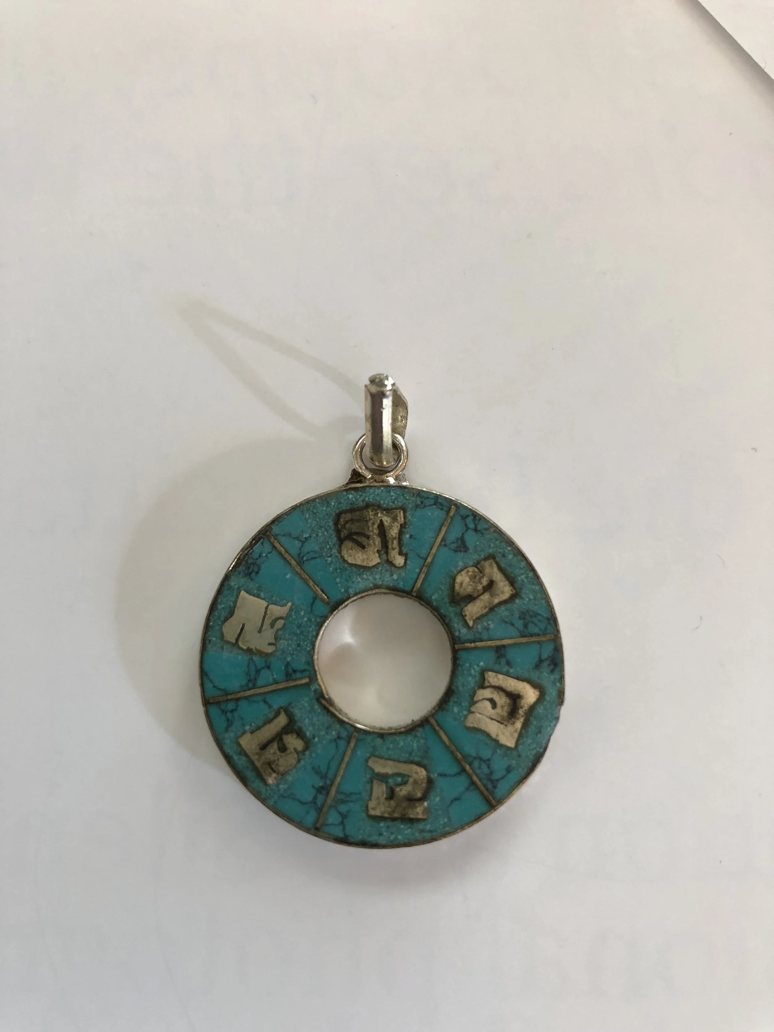 Om silver and turquoise Clossinet Tibetan Pendant with Mantra