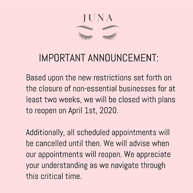 Be safe &amp; kind to one another 💕 we look forward to seeing our lovely clients soon ! &bull; &bull;
&bull;
&bull;
For inquiries or appointments please email Rittenhouse@junabeautyspa.com or 
call (267) 831-2084
Sunday-Monday 10-5
Tuesday- Friday 1
