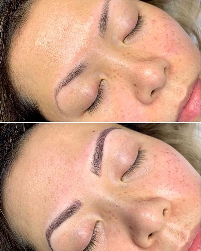 Beautiful before and after 😍 
Microblading can define your naturally beautiful brows by filling in some sparse areas
Microblading by Kim! 
We miss all of our clients and hope everyone is staying safe, and indoors as much as possible 💕🙏🏼 &bull; &b