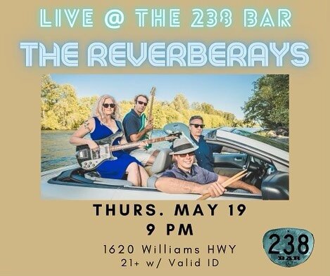 We are headed to Grants Pass Thursday night for a show at the 238 Bar!  Join us for suds and surf music starting at 9 pm #grantspassmusic #surfrock #sudsandsurf #bikinisandmartinis #thereverberays #reverberays