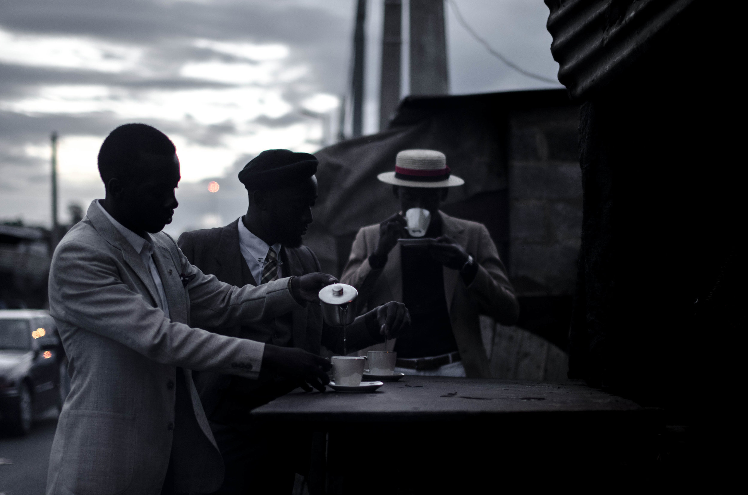 H.Hamese, David Maledimo, Lourens Gebhard and Bafana Mthembu – The three stages of preparing tea, 2014.jpg