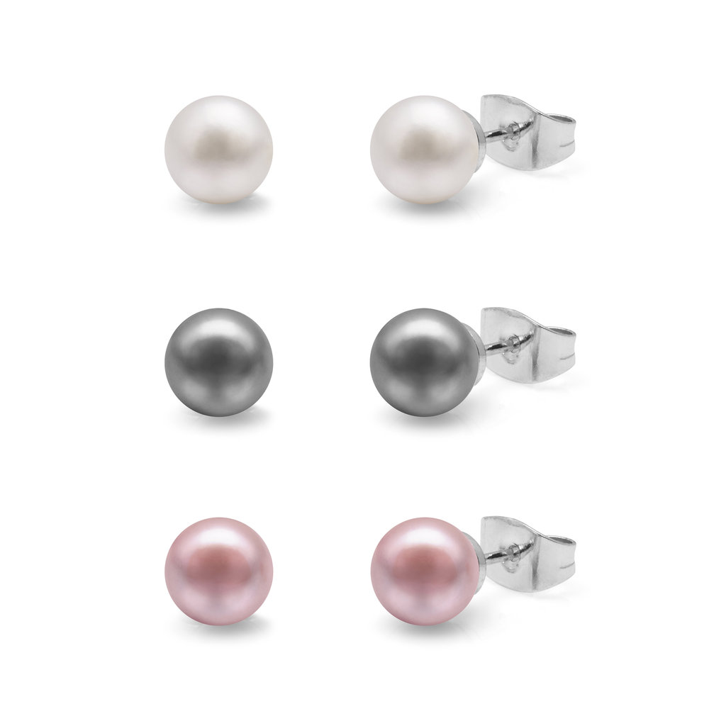 Set of 3 Preciosa� Crystal Pearl Studs (2 COLOURS) — Aura