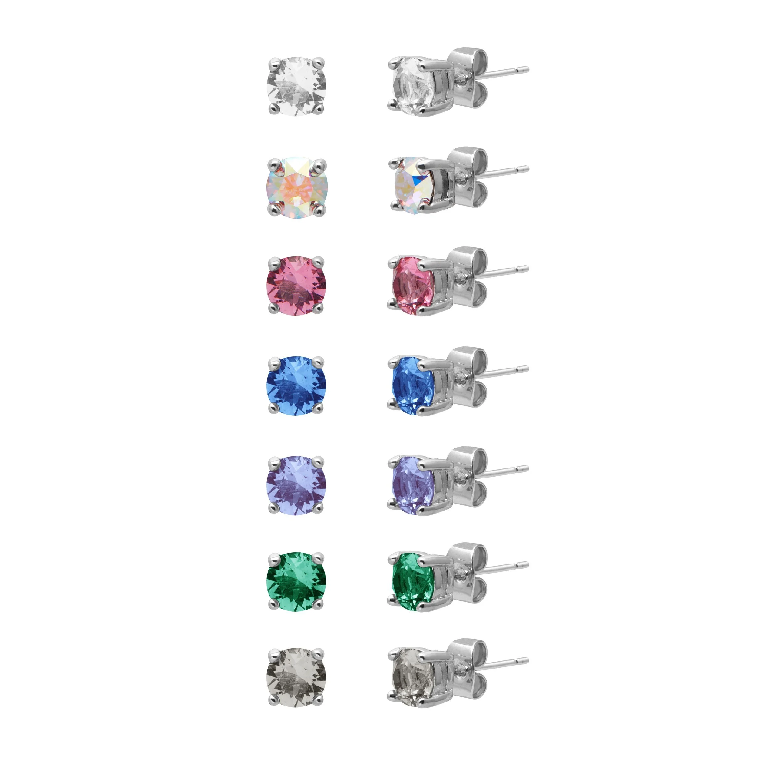 SET OF 7 PRECIOSA� CRYSTAL STUD EARRINGS PLATED IN 18K WHITE GOLD