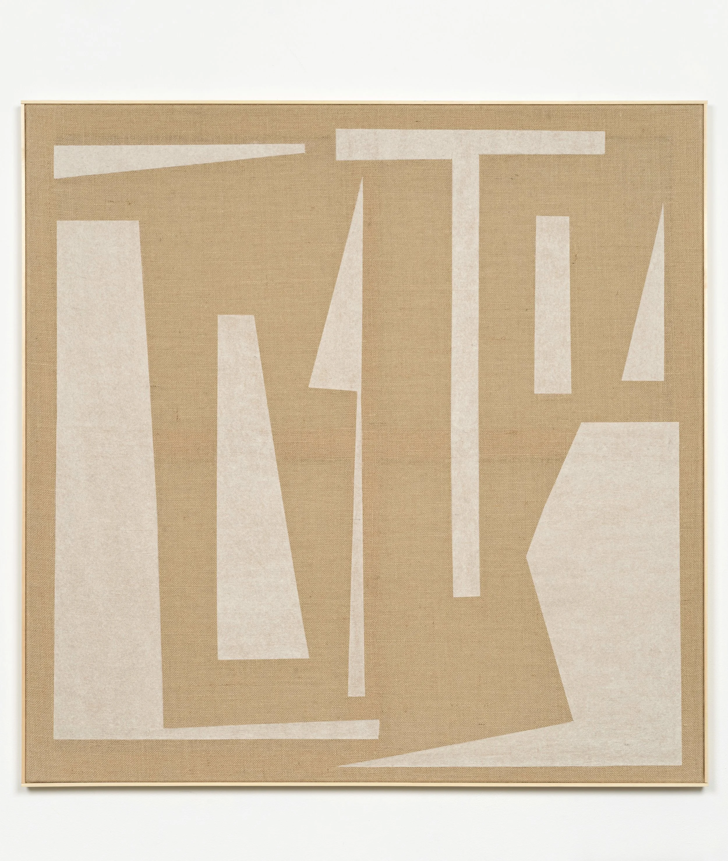 Hieroglyphs I, 2019, paper on jute, 100 x 100 cm, artist frame natural wood, Close up