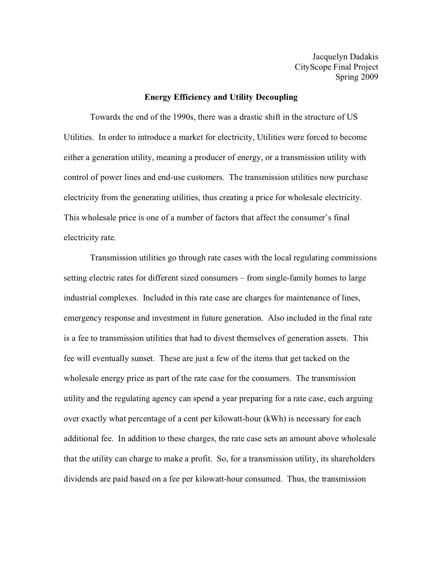 Energy Efficiency and Utility Decoupling