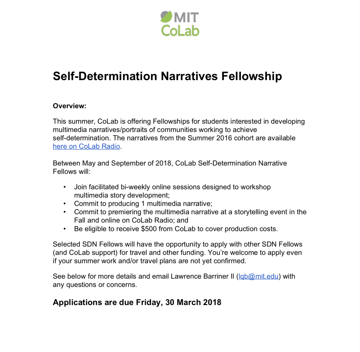 Self-Determination Narratives Fellowship