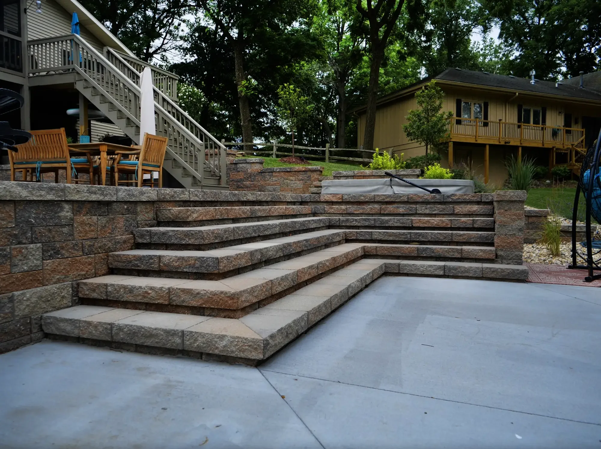 Tiered stone steps and retaining wall at The Amphitheater by Green View in Illinois