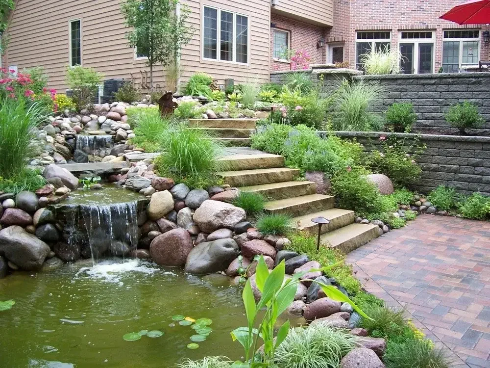 Custom water feature design and installation by Green View in Peoria, Illinois