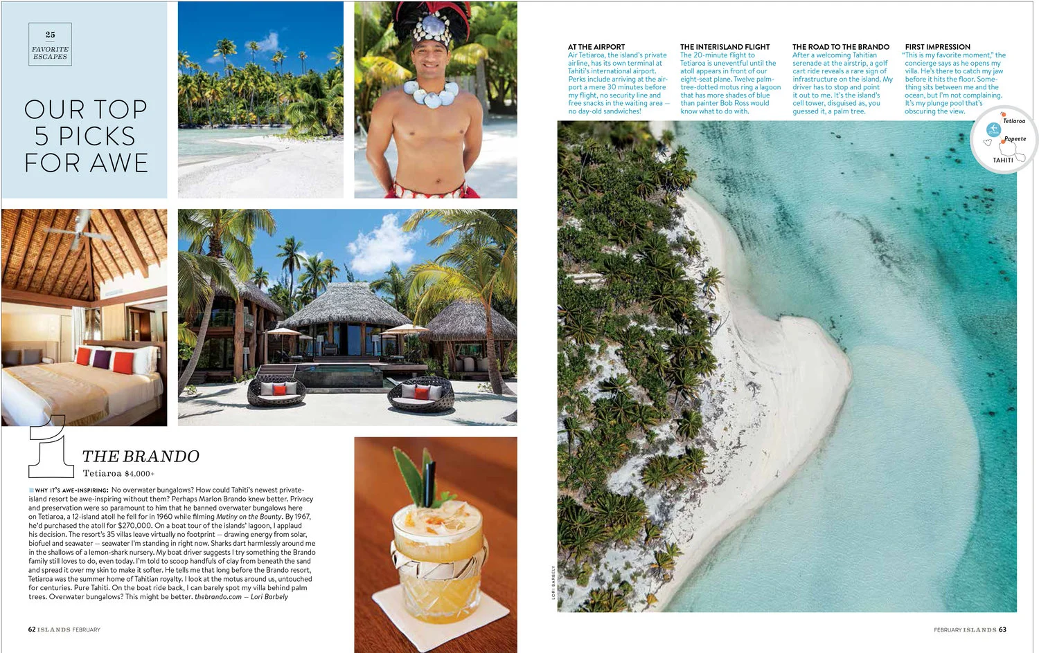 Photography of the Brando, Tahiti in Islands Magazine